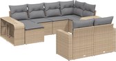 vidaXL - 10-delige - Loungeset - met - kussens - poly - rattan - beige