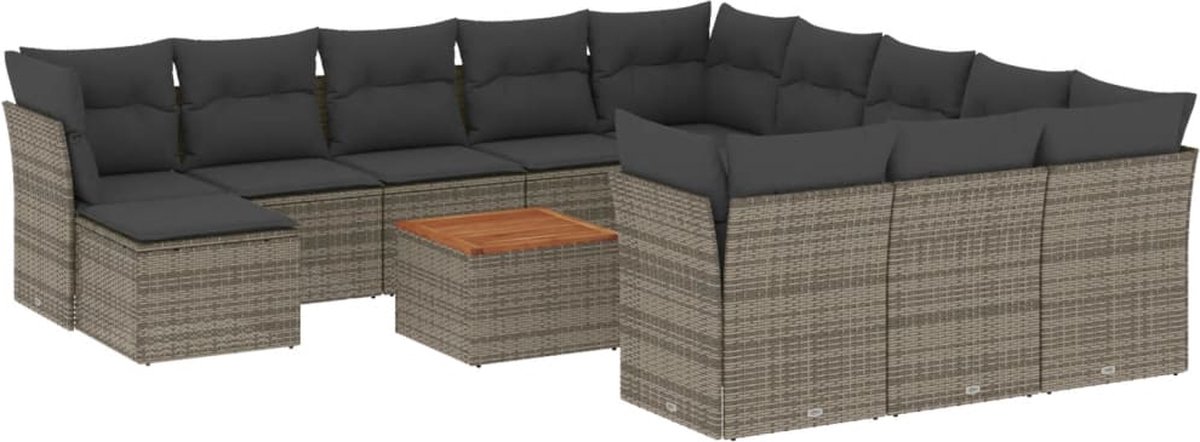 vidaXL 13-delige - Loungeset - met - kussens - poly - rattan - grijs