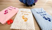 Personalized pink baby blanket, footsteps embroidered