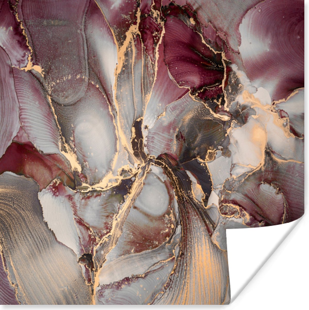 Poster Goud - Marmer - Paars - 75x75 cm
