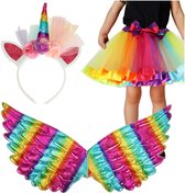 Déguisement Unicorn - Déguisements Licorne - Rok Tulle Arc-en-Ciel - Diadème avec Corne et Tulle - Ailes Rainbow Ciel - Idéal pour Carnaval
