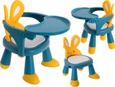 Playos® - Kinderstoel - Blauw / Geel - Konijn - 2 in 1 - Meegroeistoel - Baby Eetstoel - Speeltafel - Eettafel Kinderen