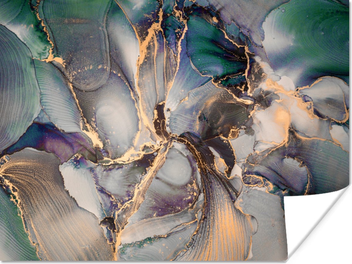 Poster Goud - Blauw - Marmer - 40x30 cm