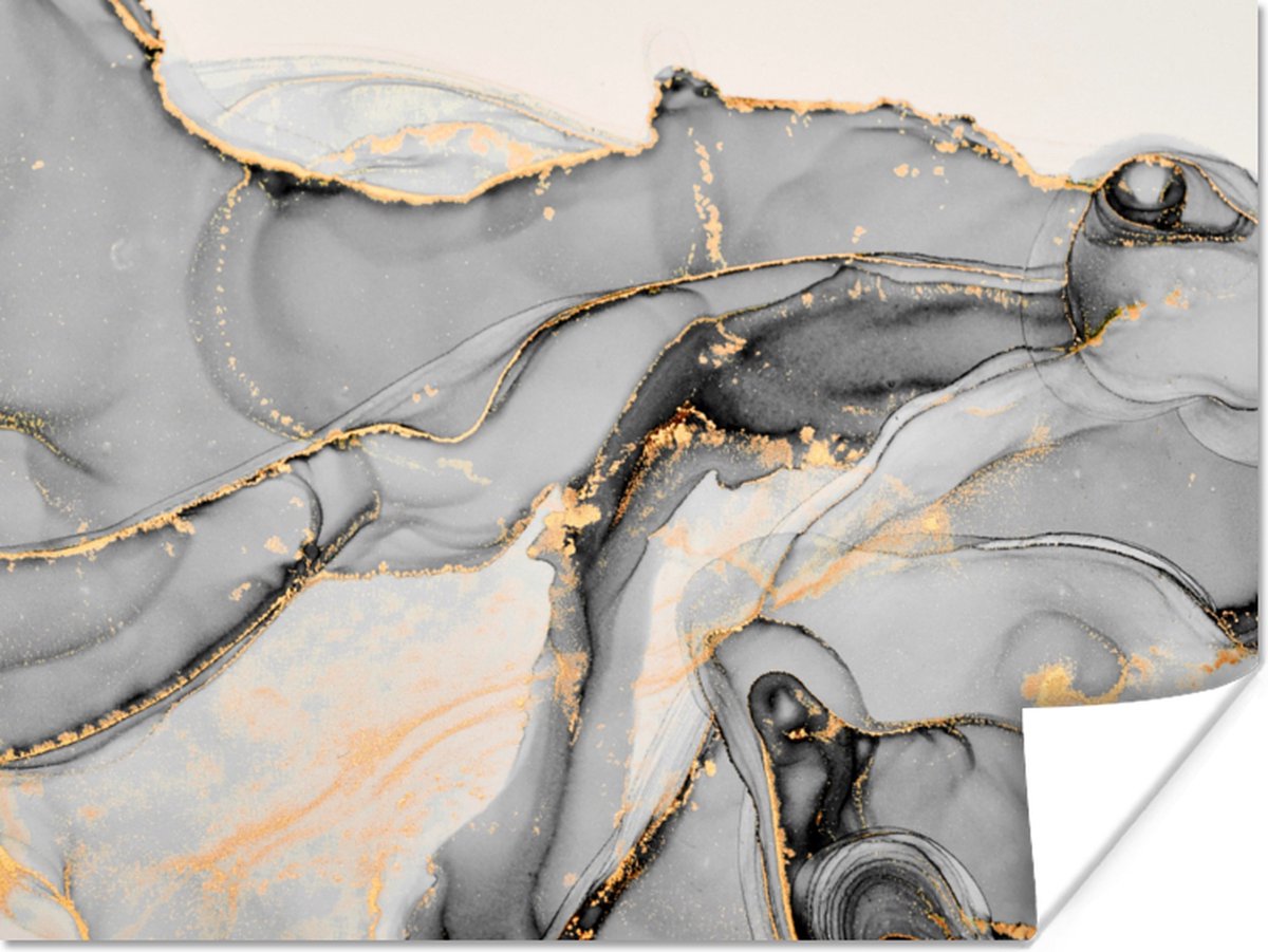 Poster Marmer - Goud - Grijs - 120x90 cm