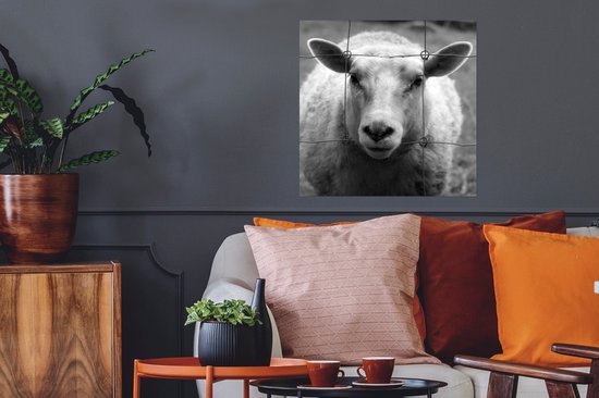 Poster Mouton noir et blanc 50x50 cm - Tirage photo sur Poster (décoration murale salon / chambre) / Poster Animaux