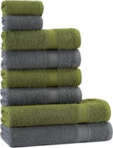 Handdoekenset groen grijs | % 100 katoen frotee handdoeken set 8-delig | 2x badhanddoeken set, 4x handdoeken, 2x gastendoekjes | zacht en absorberend | Kleur: groen - grijs