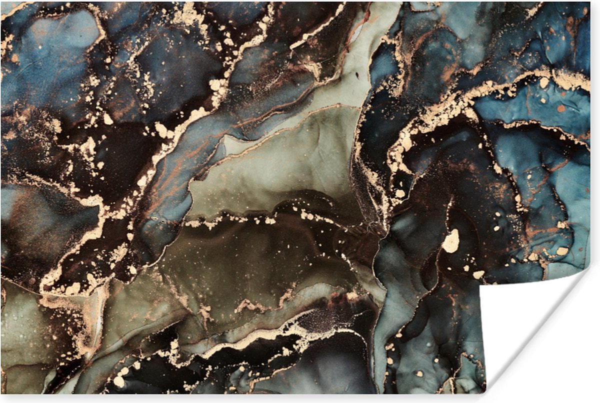 Poster Marmer - Goud - Groen - 60x40 cm