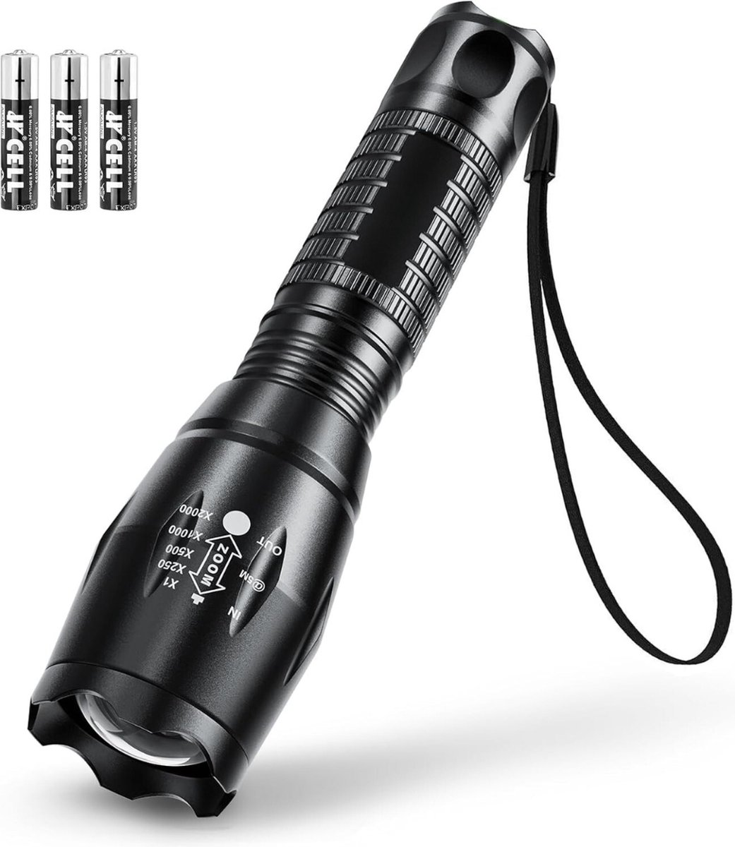 Militaire zaklamp - Zaklamp - Zaklampen - 4 schakelbare verlichtingsmodi - Zoomfunctie - USB C oplaadbaar - Zaklamp LED Oplaadbaar - 800 Lumen - Waterdicht - Zwart