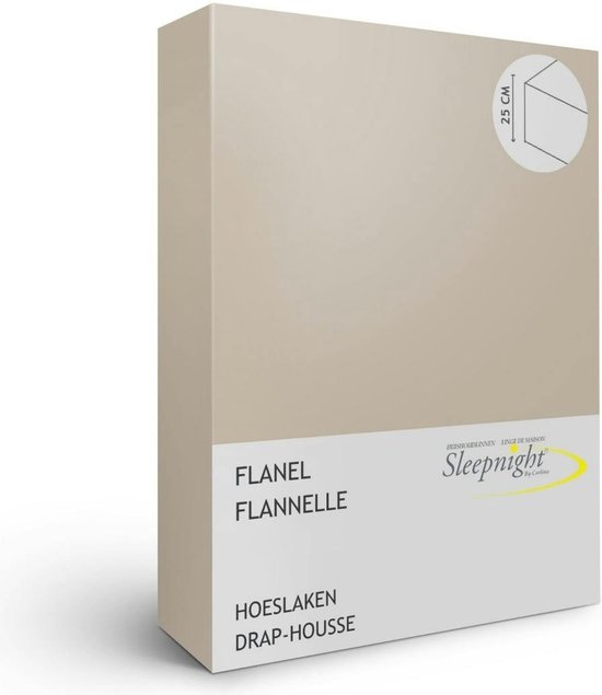 Sleepnight Hoeslaken - Flanel - (hoekhoogte 25 cm ) café au lait - B 90 x L 200 cm - 1-persoons - Geschikt voor Standaard Matras - 639909-B 90 x L 200 cm