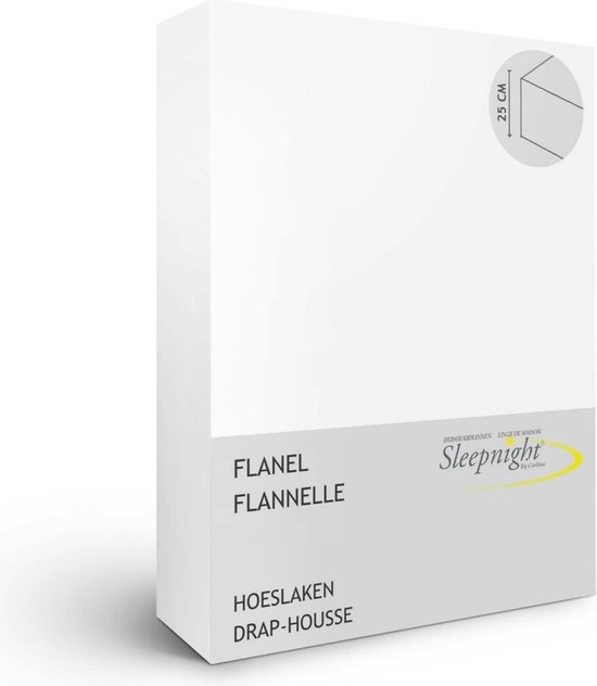 Sleepnight Hoeslaken - Flanel - (hoekhoogte 25 cm ) blanc - B 160 x L 200 cm - Lits-jumeaux - Geschikt voor Standaard Matras - 517395-B 160 x L 200 cm
