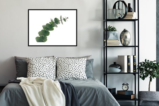 Photo encadrée - Cadre photo feuilles d'eucalyptus vert noir avec passe-partout blanc 80x60 cm - Affiche encadrée (Décoration murale salon / chambre)