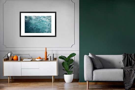 Poster in lijst - Fotolijst 90x60 cm - Posters - Zee - Water - Turquoise - Posterlijst zwart - Decoratie - Wanddecoratie woonkamer - Muurdecoratie slaapkamer