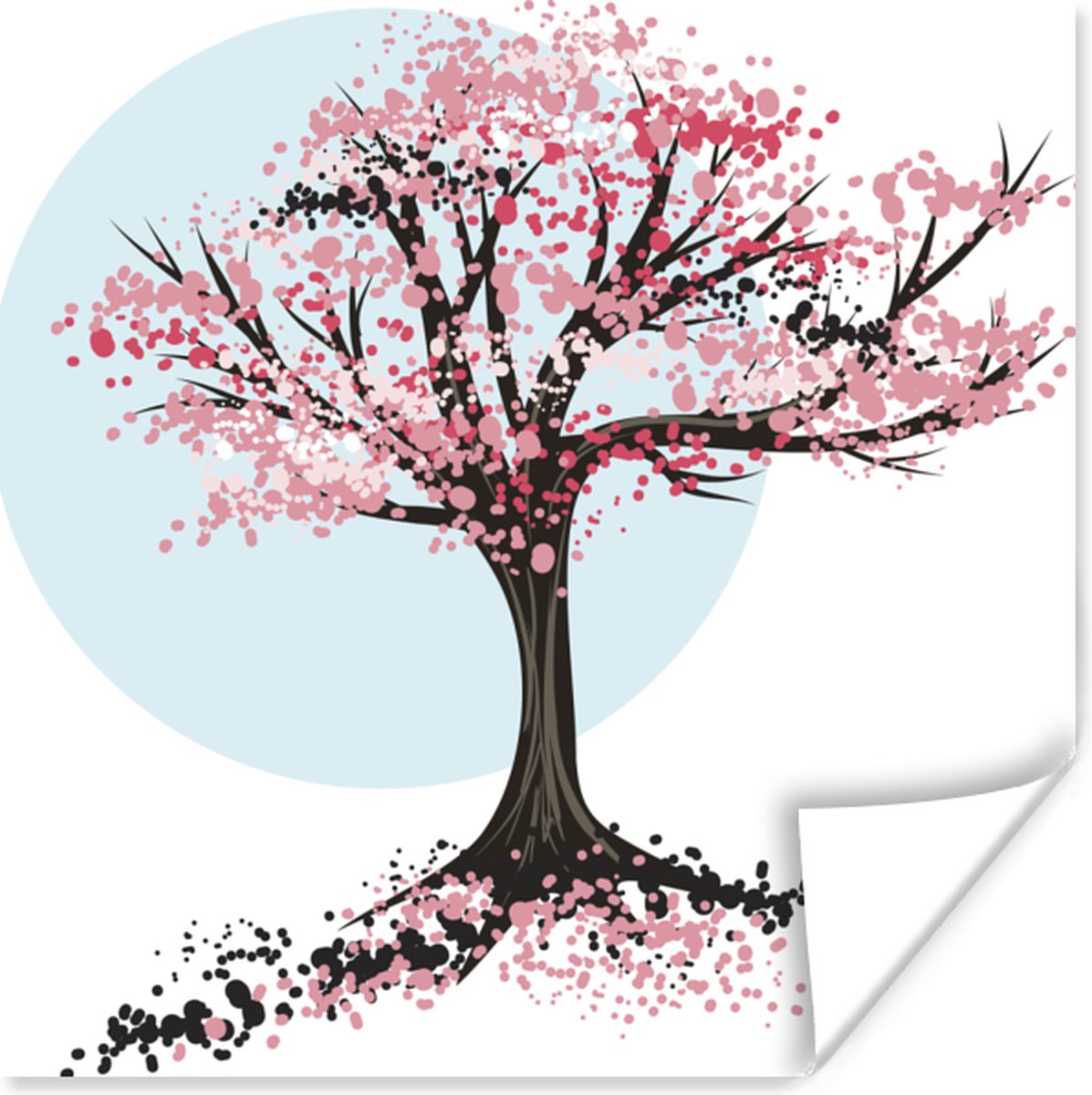Poster Een illustratie van een schetsmatige kleine boom op een kleurrijke achtergrond - 100x100 cm XXL op Prijzenvolger.com
