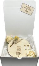 Geschenkbox droogbloemen oorbellen wil jij mijn METER zijn? | beige | bloem | goldplated | natuursteen | meter vragen | meter worden | peettante vragen | peettante worden | liefste meter | cadeau | giftbox