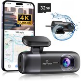 RedTiger F9 Dual Dashcam voor auto - Ultra 4K & 1080P - Voor en Achter Camera - WiFi en GPS - met App - Sony Sensor - Nachtzicht - Parkeerbewaking - G Sensor - Loop opname - Full HD achter camera - Met 32GB SD Kaart