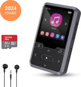 Avalect MP3 Speler met FM Radio en Bluetooth - Incl. Oordopjes - 32GB Geheugen + 32GB SD Kaart - met Clip -Stappelteller - Voice Recorder - Zwart