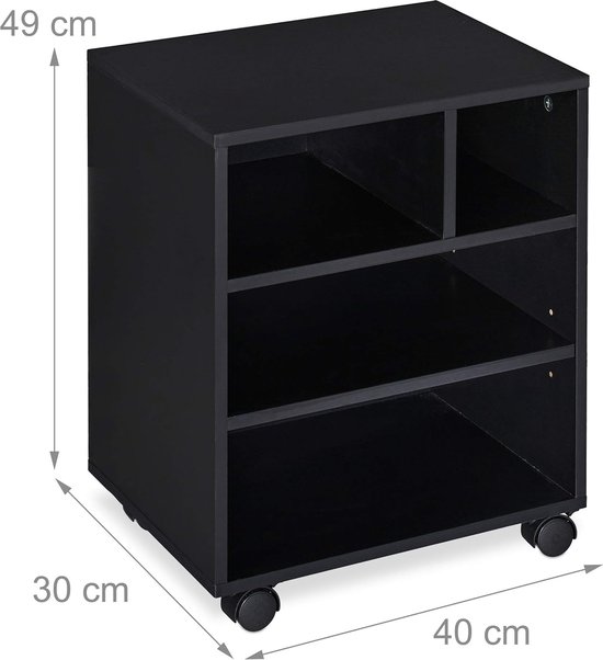 Relaxdays Bureau Kast Met 3 Vakken & Deur - Verrijdbaar Met Wielen & Rem - Spaanplaat - 57x48x34 Cm - Zwart - Voor Kantoor Of Werkkamer