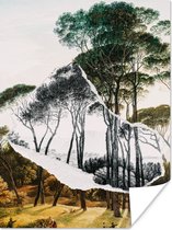 Poster Italiaans landschap parasoldennen - Kunst - Hendrik Voogd - Schilderij - Zwart wit - Oude meesters - 60x80 cm