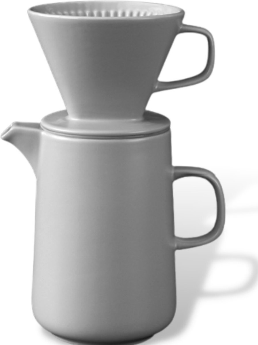 House of Husk Slow Coffee - 0.6L - Koffiefilter - Coffeemaker - Koffiefilterhouder met Koffiekan en Deksel - Cafetière - Pour Over - Grijs Kleur