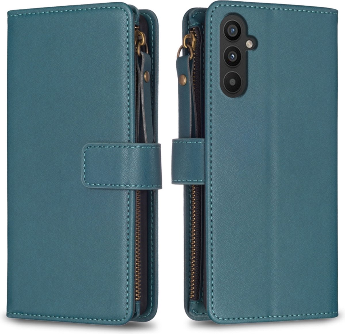 9 Pas - Portemonnee Etui Hoes geschikt voor Samsung Galaxy A34 - Groen