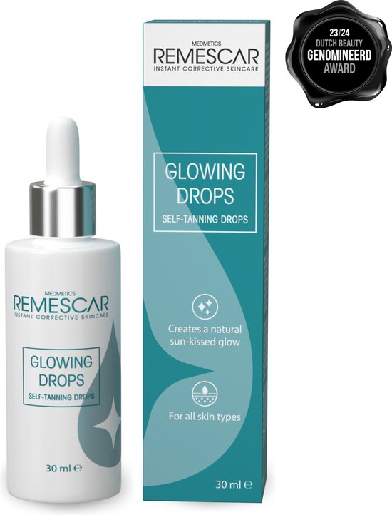 Remescar Glowing Drops - Zelfbruiner voor Gezicht voor een natuurlijke goudbruine teint, Tanning drops als toevoeging aan je Skincare routine, voor alle huidtypes, 30 ml - Remescar