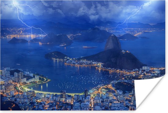 Onweer boven Rio de Janeiro Poster 90x60 cm - Foto print op Poster (wanddecoratie woonkamer / slaapkamer) / Brazilië Poster