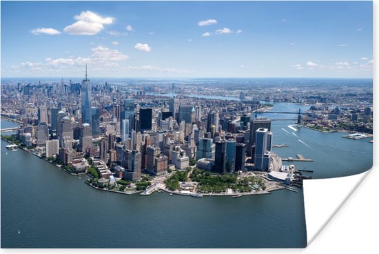 Luchtfoto van New York Poster 90x60 cm - Foto print op Poster (wanddecoratie woonkamer / slaapkamer) / Amerikaanse steden Poster
