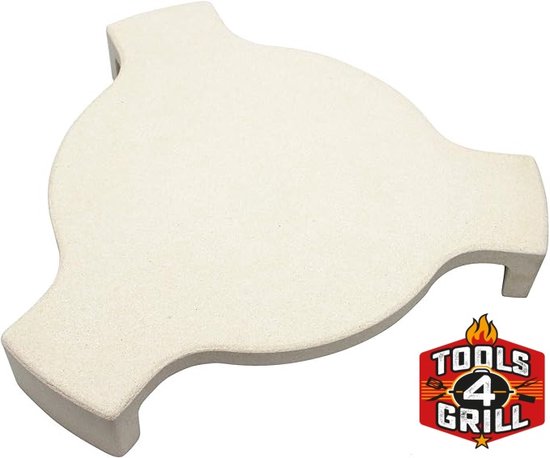 Wit keramisch hitteschild met drie uitsteeksels en logo 'TOOLS 4 GRILL'.