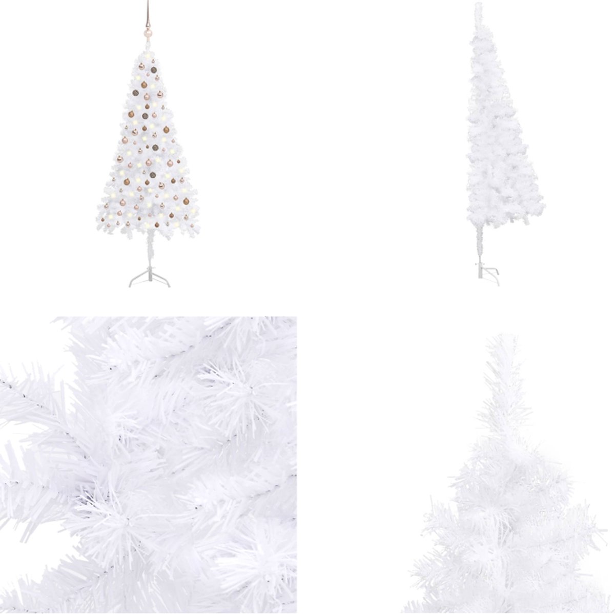 vidaXL Kunstkerstboom met LED's en kerstballen hoek 240 cm PVC wit - Kerstboom - Kerstbomen - Kerstboom Met LED - Kerstbomen Met LED's