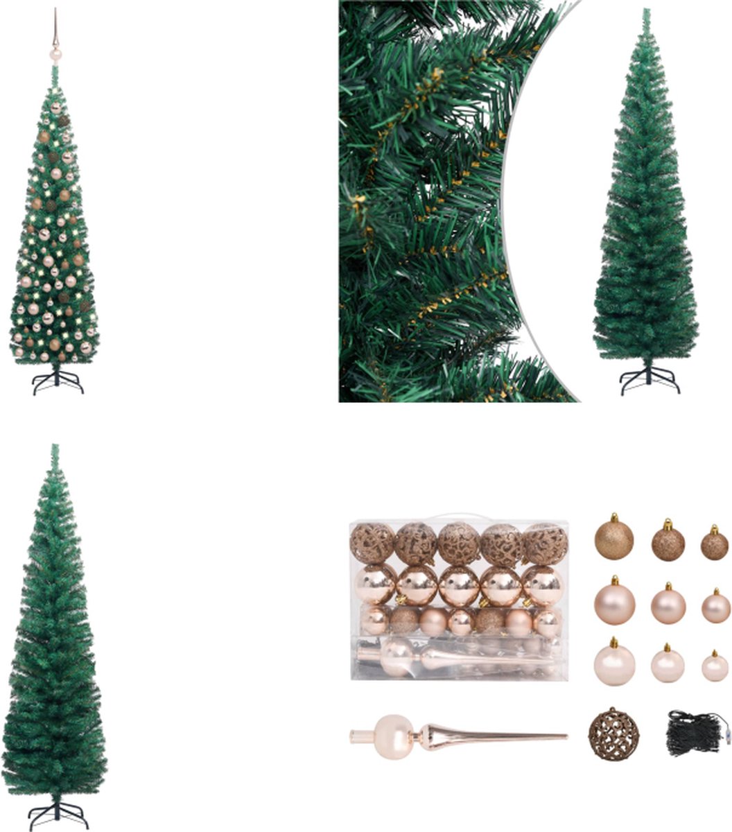 vidaXL Kunstkerstboom met LED's en kerstballen smal 180 cm groen - Kunstkerstboom - Kunstkerstbomen - Kerstboom - Kerstdecoratie