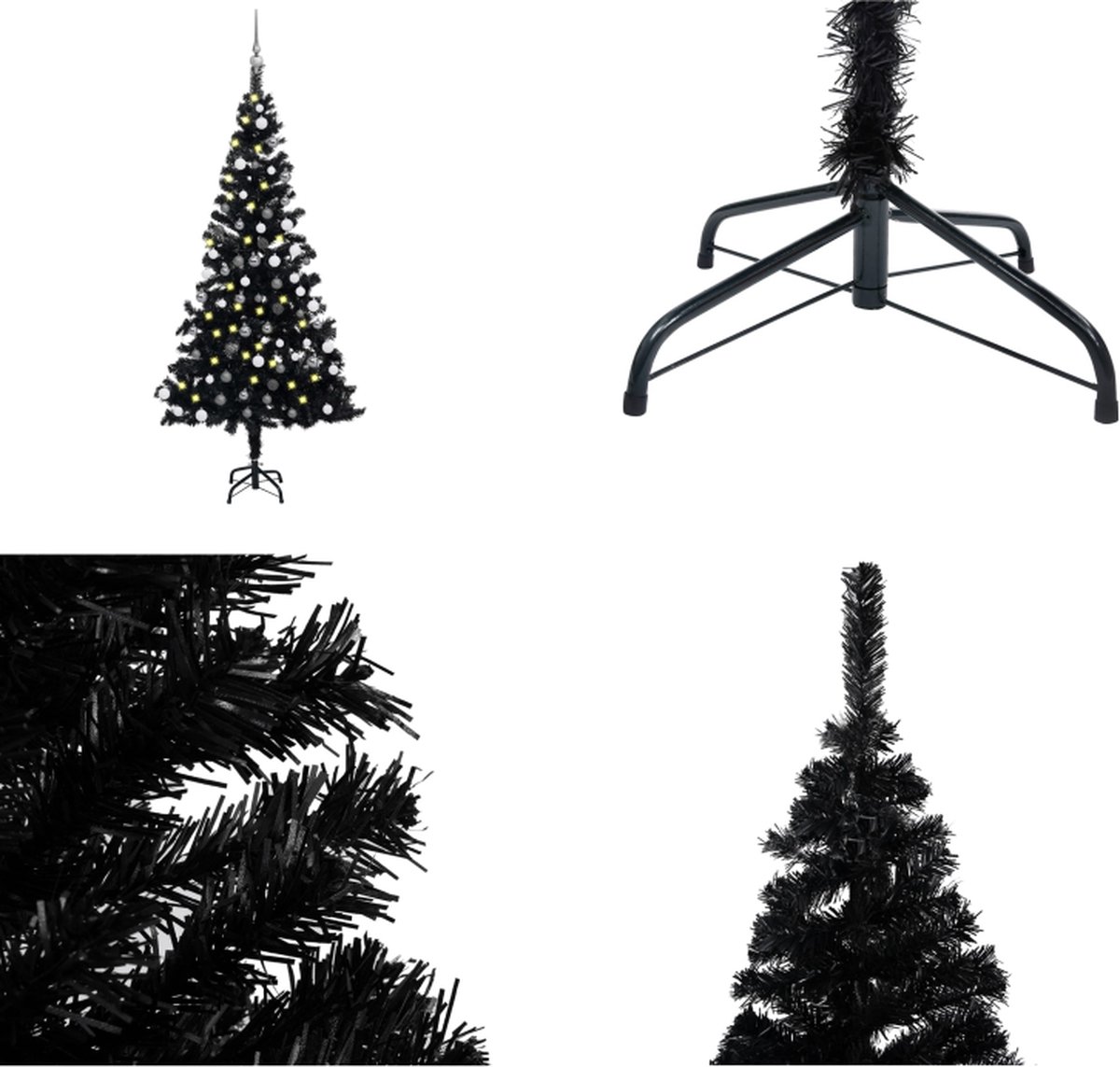vidaXL Kunstkerstboom met LED's en kerstballen 120 cm PVC zwart - Kunstkerstboom - Kunstkerstbomen - Kerstboom - Kerstdecoratie