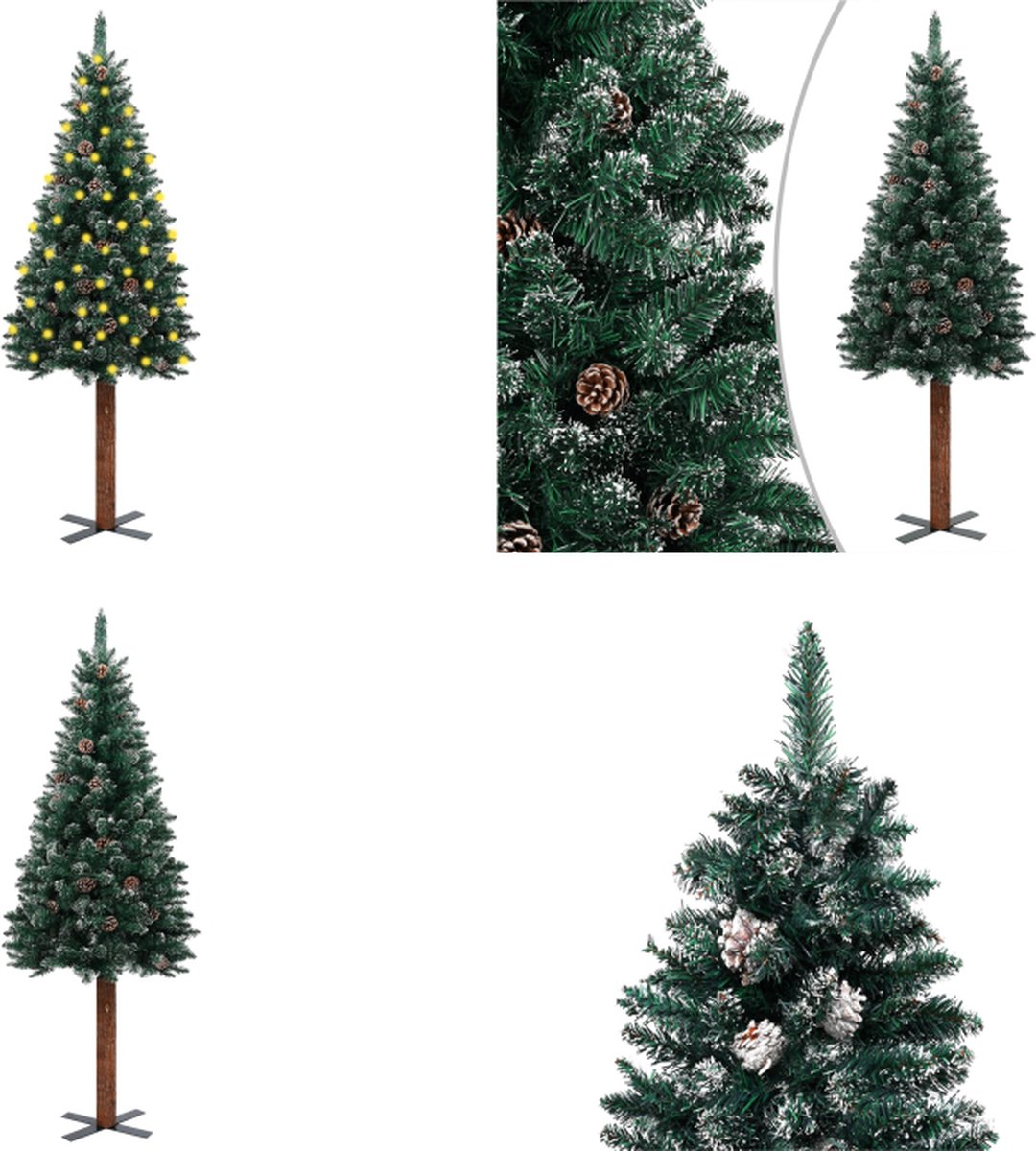 vidaXL Kerstboom met LED's en hout en witte sneeuw smal 210 cm groen - Kunstkerstboom - Kunstkerstbomen - Kerstboom - Kerstdecoratie