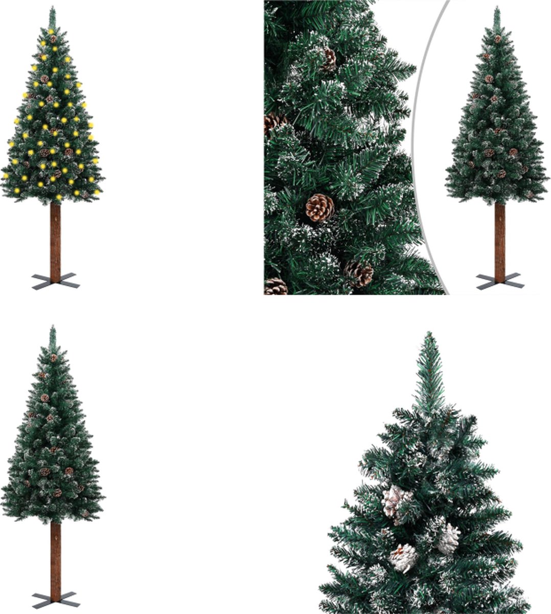 vidaXL Kerstboom met LED's en hout en witte sneeuw smal 150 cm groen - Kunstkerstboom - Kunstkerstbomen - Kerstboom - Kerstdecoratie