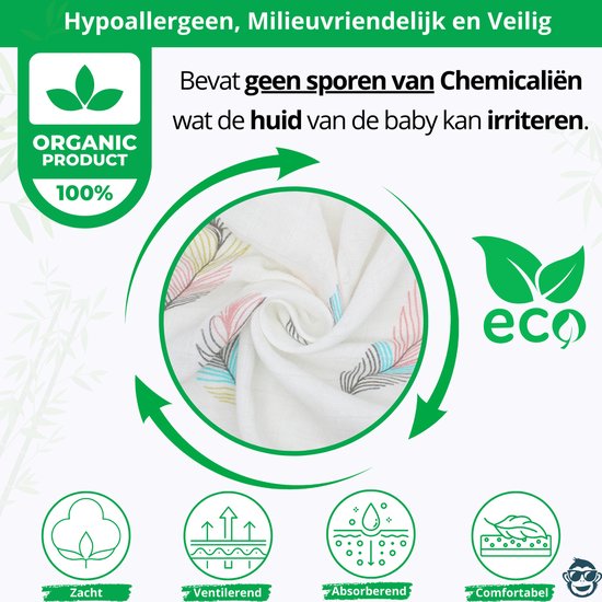 BoefieBoef XL Hydrofiele Doek 120x110cm - Zachte Bamboe Swaddle, Inbakerdoek, Mousseline Doek voor Baby's en Newborns 0 tot 12 maanden - Veer Wit - Dubbellaags, Ademend en Absorberend - Kerst en KraamCadeau - - Duurzaam - Babydeken - Roze Blauw Geel van Merkloos — afbeelding 3