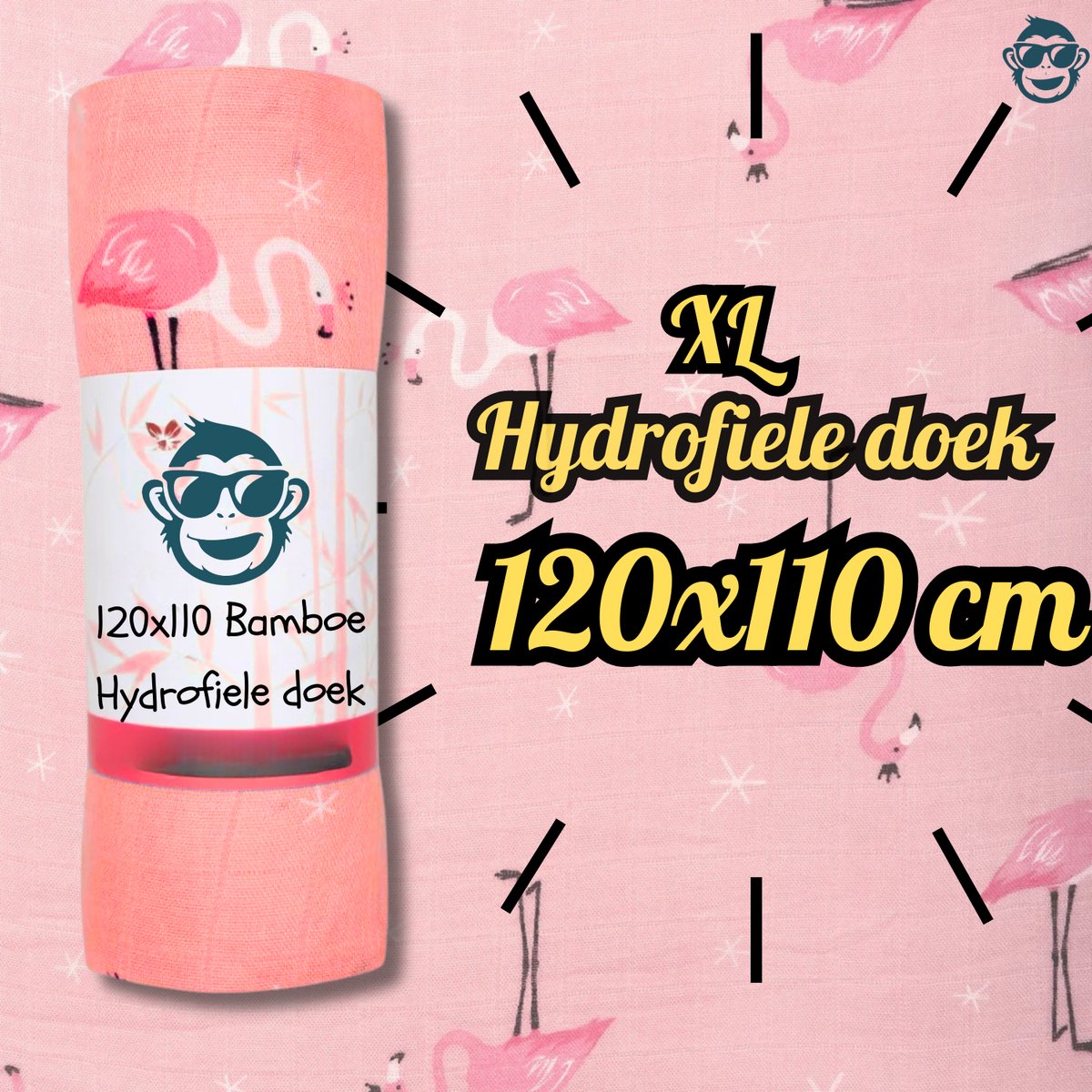 Goedkoopste BoefieBoef XL Hydrofiele Doek 120x110cm - Zachte Bamboe Swaddle, Inbakerdoek, Mousseline Doek voor Baby's en Newborns 0 tot 12 maanden - Roze Flamingo - Dubbellaags, Ademend en Absorberend - Kerst en KraamCadeau - - Duurzaam - Babydeken