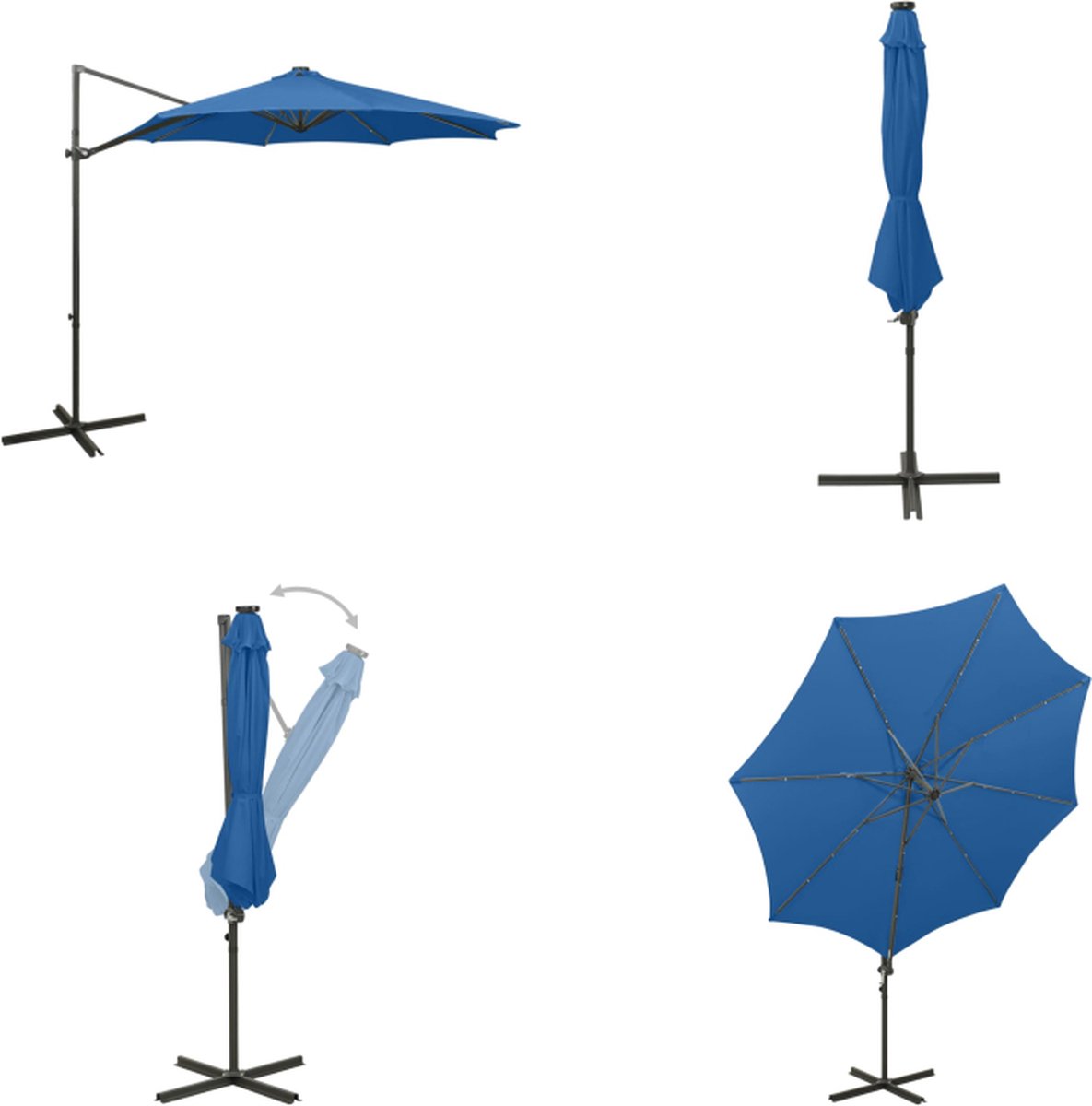 VidaXL Zweefparasol met paal en LED-verlichting 300 cm azuurblauw Zweefparasol Zweefparasols Parasol Parasols