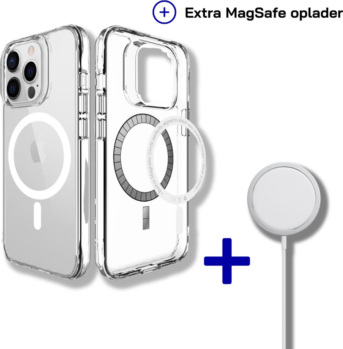 Napolic hoesje magsafe transparant geschikt voor iphone 14 pro - inclusief magsafe oplader - magsafe case -iphone case