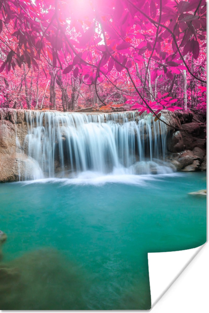 Poster Waterval - Boom - Roze - Natuur - 20x30 cm