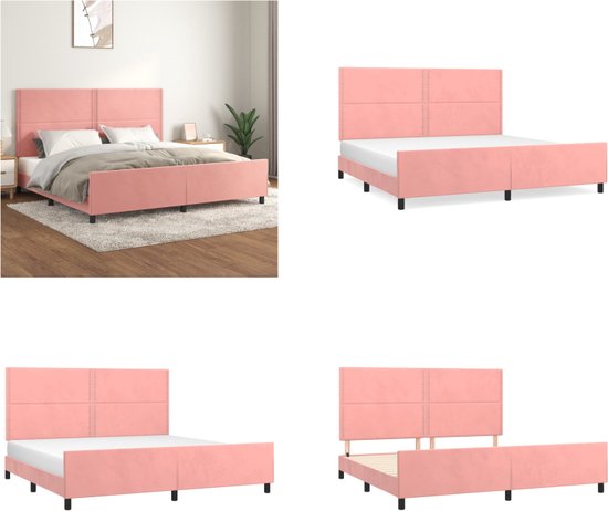 vidaXL Bedframe met hoofdeinde fluweel roze 200x200 cm - Bedframe Met Hoofdeinde - Bedframes Met Hoofdeindes - Bed - Slaapmeubel