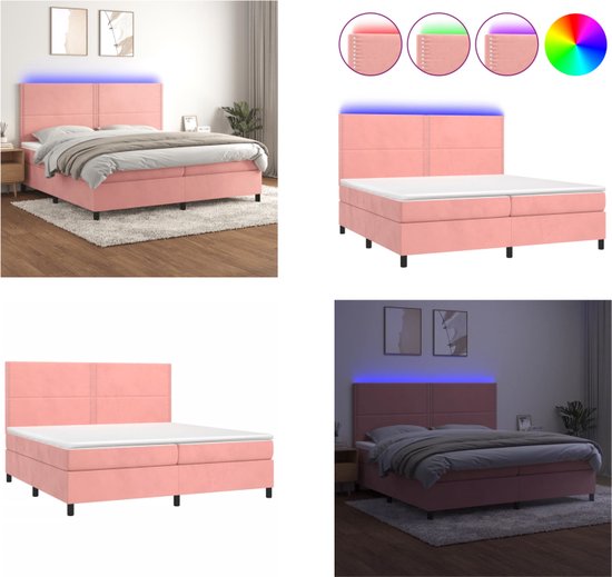 vidaXL Boxspring met matras en LED fluweel roze 200x200 cm - Boxspring - Boxsprings - Bed - Slaapmeubel