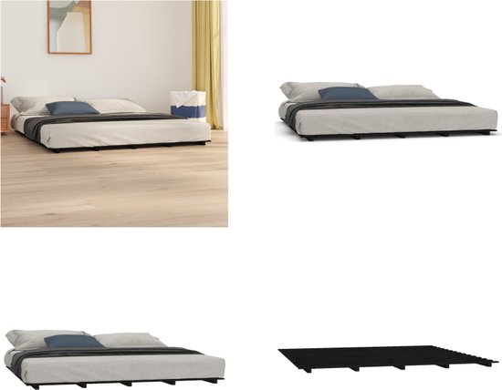 vidaXL Bedframe massief grenenhout zwart 200x200 cm - Bedframe - Bedframes - Bed - Bedbodem