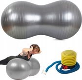 Playos® - Yoga Ball Peanut - 40x90 cm - Grijs - avec pompe - Balle d'équilibre - Bean Fitness Ball - Fitness Ball - Pilates Ball - Enfants et Adultes - Coussin moteur sensoriel - Coussin d'entraînement - Revalidation