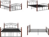 vidaXL Bedframe metaal en massief eikenhout zwart 140x200 cm - Bedframe - Bedframes - Bed - Bedden