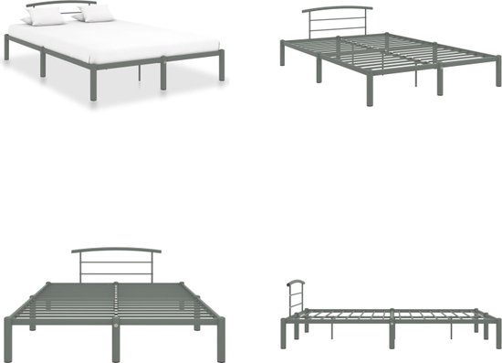 vidaXL Bedframe metaal grijs 140x200 cm - Bedframe - Bedframes - Tweepersoonsbed - Tweepersoonsbedden