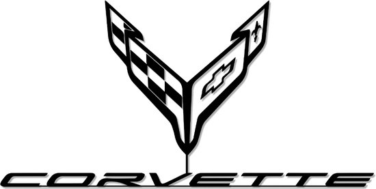Corvette - Logo - Metaalkunst - Zwart - 100 x 46 cm - Auto Decoratie - Muur Decoratie- Man Cave - Cadeau voor man- Inclusief ophangsysteem