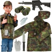 Costume d'armée - Militaire avec accessoires - Couteau - Talkie Walkie - Grenade - Fusil - Jumelles - Gilet militaire boussole - Déguisements de soldat - Carnaval