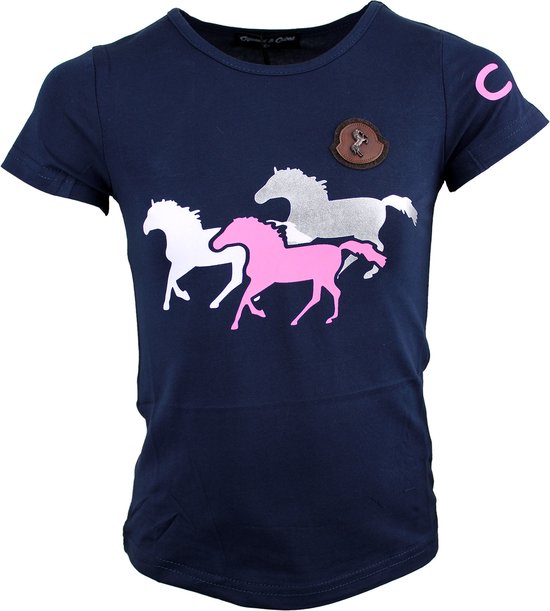 S&C Shirtje Paarden blauw Kids & Kind Meisjes - Maat: 158/164