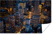Luchtfoto van New York bij nacht Poster 120x80 cm - Foto print op Poster (wanddecoratie woonkamer / slaapkamer) / Noord-Amerika Poster
