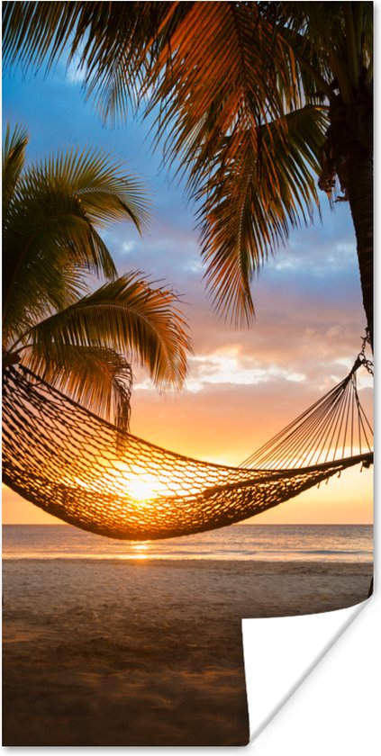 Poster Zonsondergang - Hangmat - Palmboom - 75x150 cm