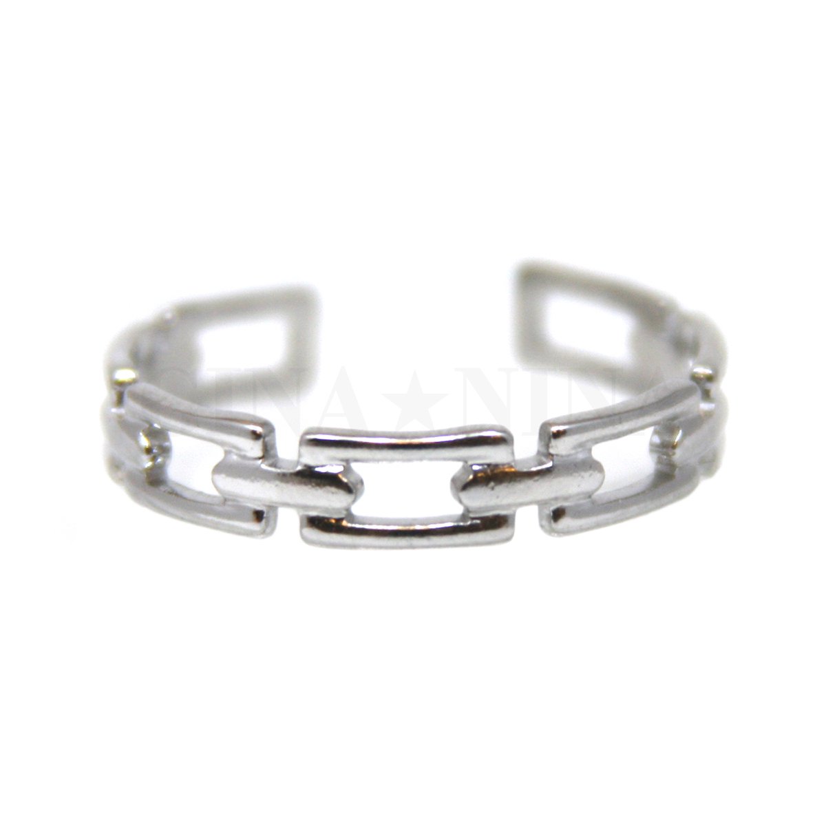 Ring van Zilverkleurig stainless steel, Rechthoeken, opengewerkt, 18 mm, Verstelbaar, In kadodoosje